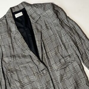 Christy Girl NY Vintage Glen Plaid Blazer Black White Single Button Size 6 USA